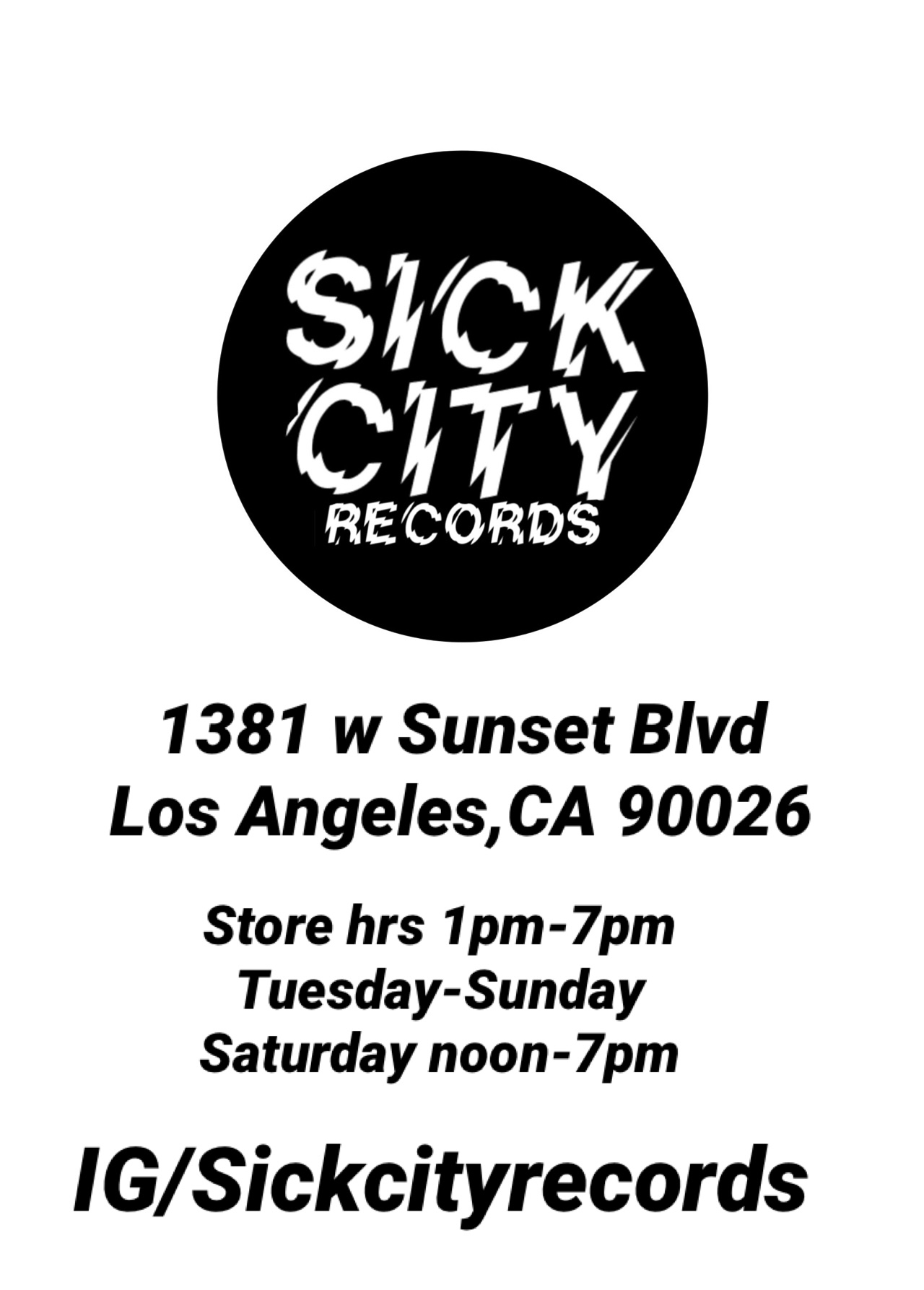 Sick City Records logo and store information